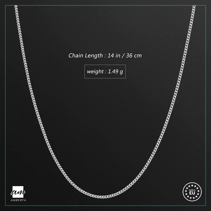 Amberta Children 925 Sterling Silver Chain Necklace (14 inch - 4 to 12 Years Old): Silver 1.3mm Curb Chain - Image 2
